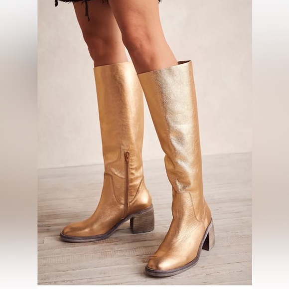 Free People Shoes - Free People Essential Tall Boot Inside Zipper Gold Metallic Leather